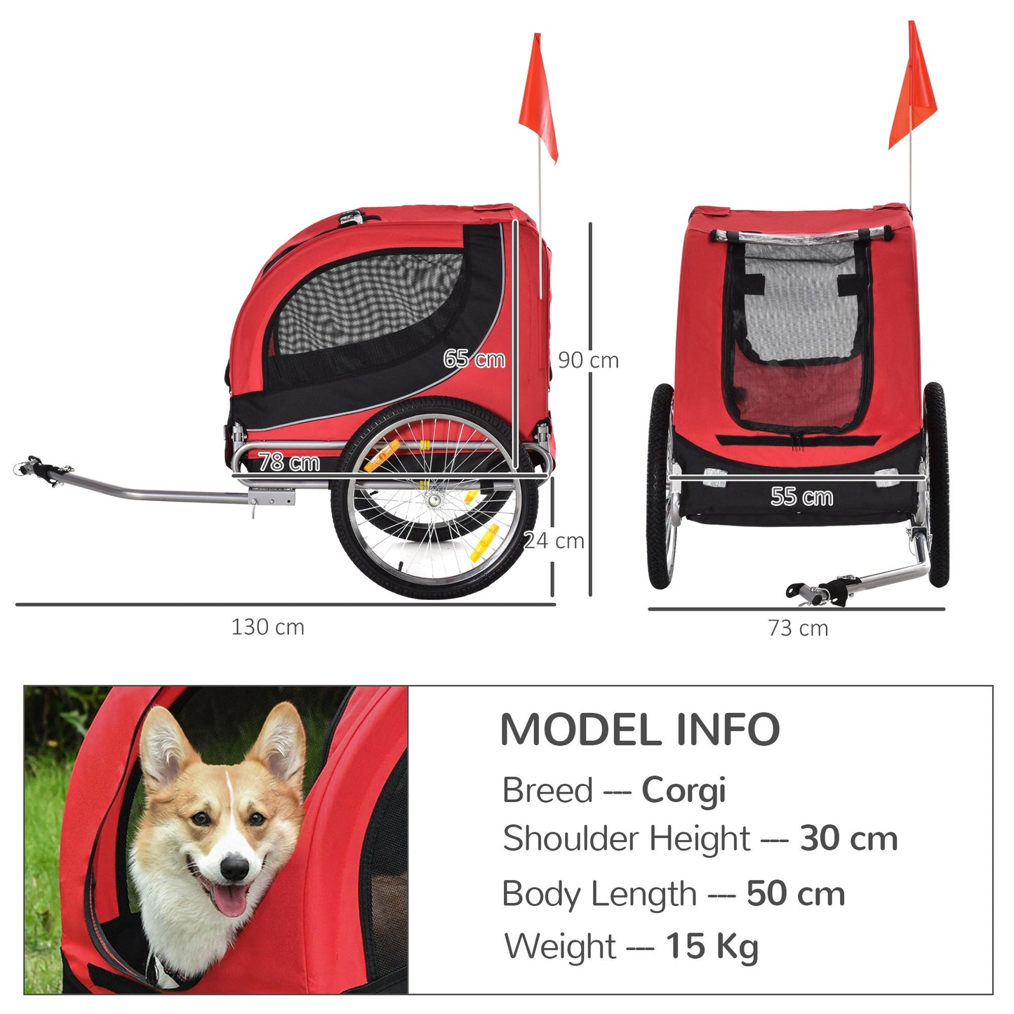 Dog Bike Trailer Folding Bicycle Pet Trailer Dog Bike Jogger Travel Carrier W/Removable Cover-Red-2