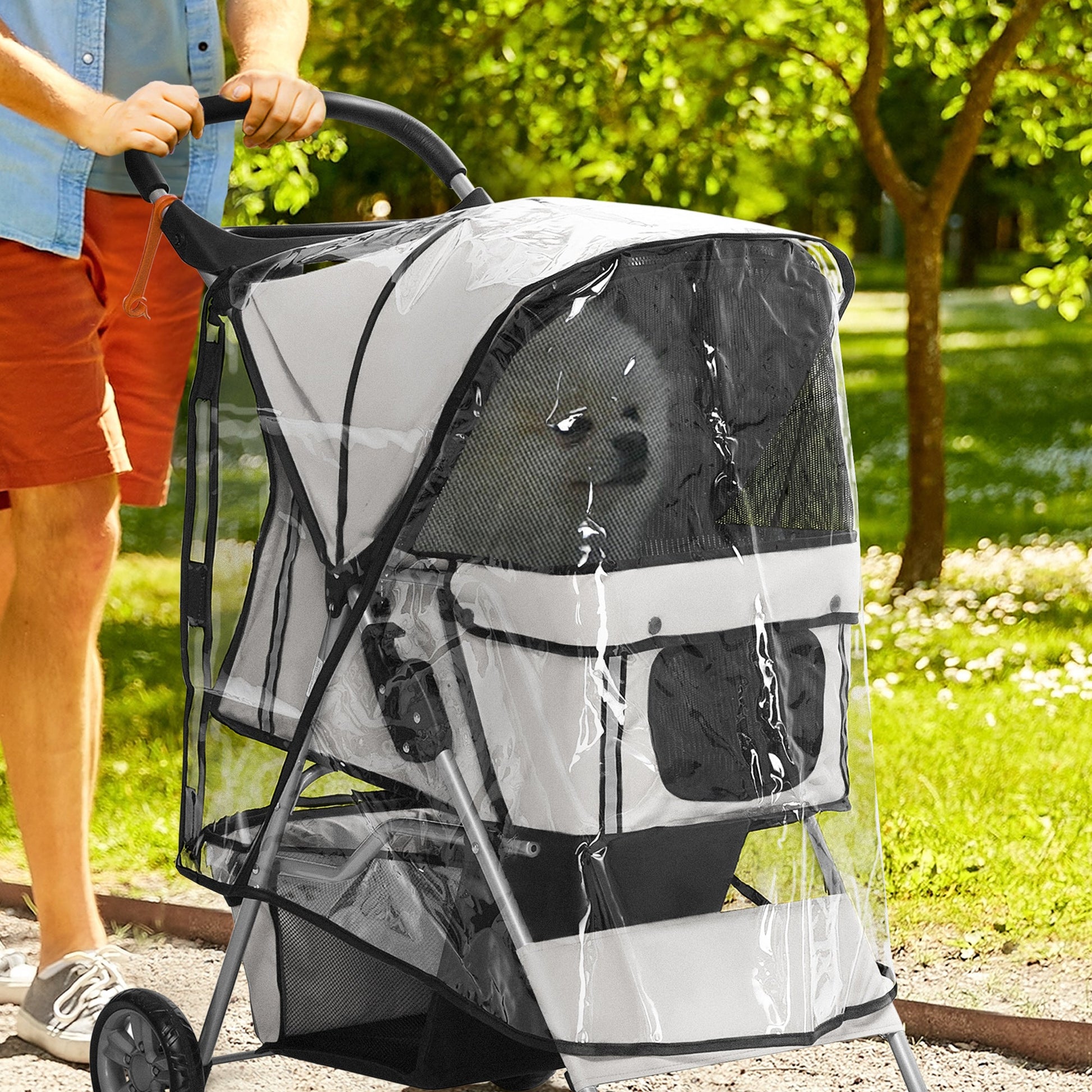 Dog Stroller Rain Cover, Cover for Dog Pram Stroller Buggy w/ Rear Side Entry, Grey-1